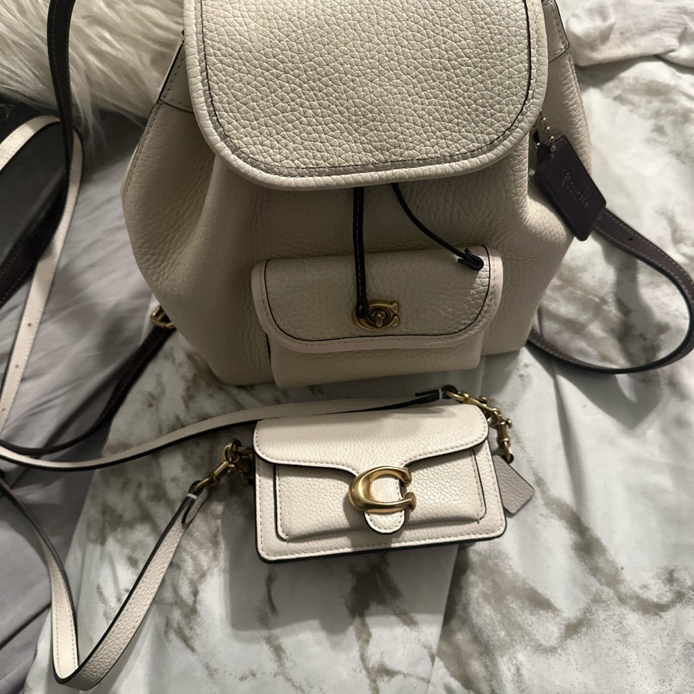 Coach Cream Leather Backpack and Crossbody Set